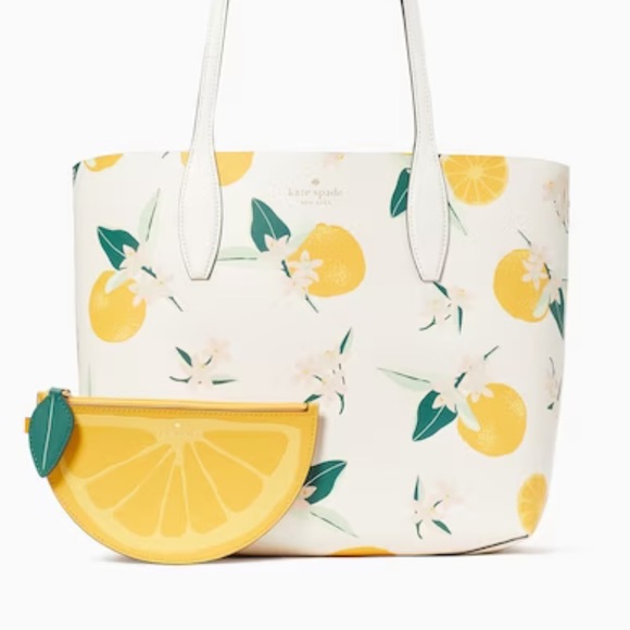 NWT Kate Spade Clementine Orange Toss Printed Small Reversible Tote White Bag - Picture 3 of 11